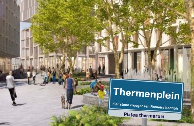 Latijnse straatnaambordjes bovenop Romeinse grond